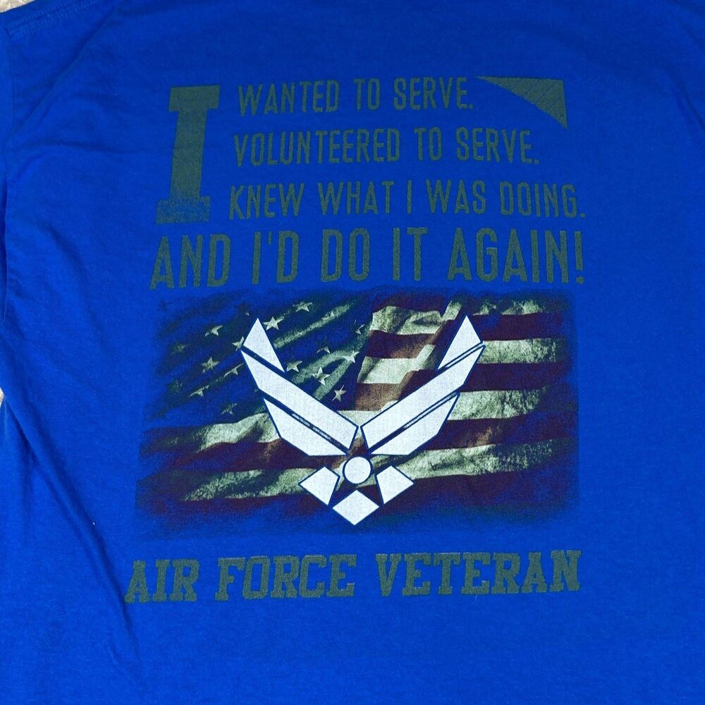 Graphic Shirt Mens XL Blue Short Sleeve Crew Neck Back Print Volunteer Air Force